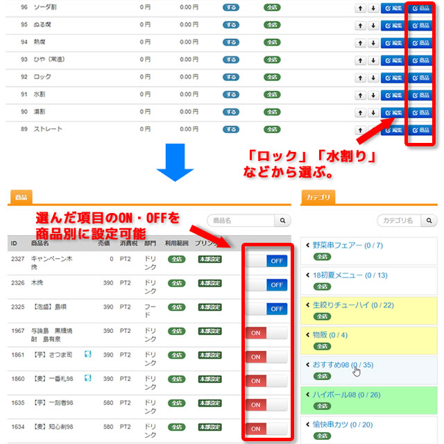 タグやオプションから商品を設定する