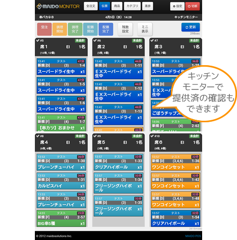 調理ステータスを確認